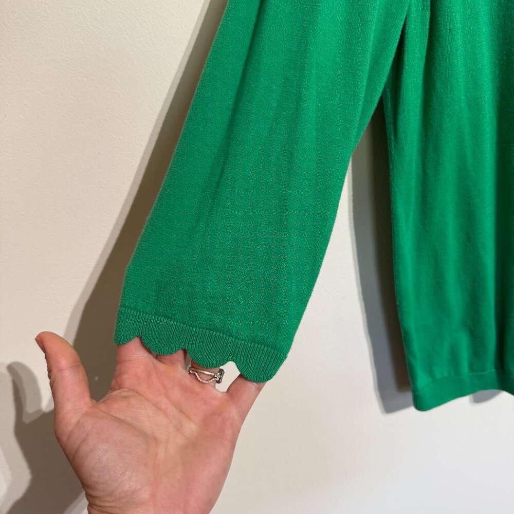 Like New Talbots Cotton Green Scalloped 3/4 Sleeve Cardigan, Large - Picture 3 of 4